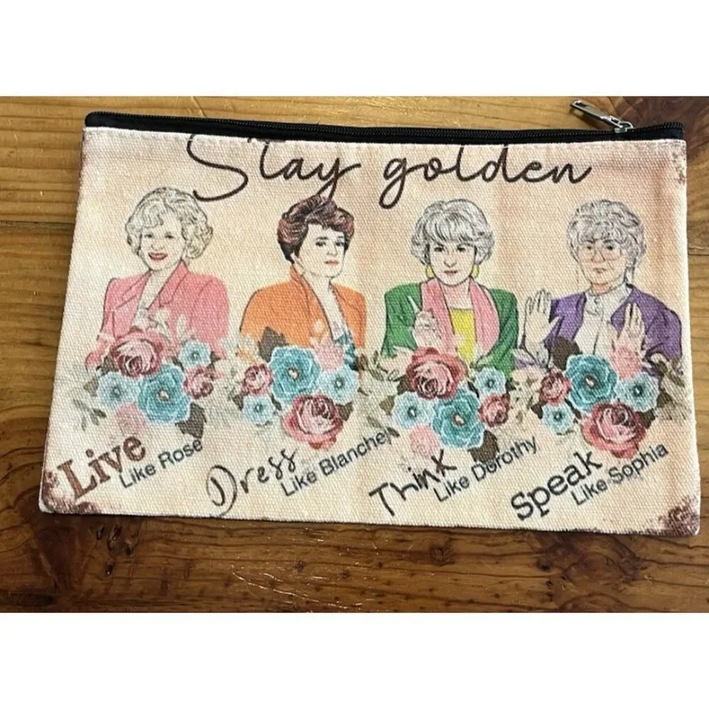 Stay Golden Girls Ladies Canvas Make Up Cosmetic Zipper Pouch Portraits
